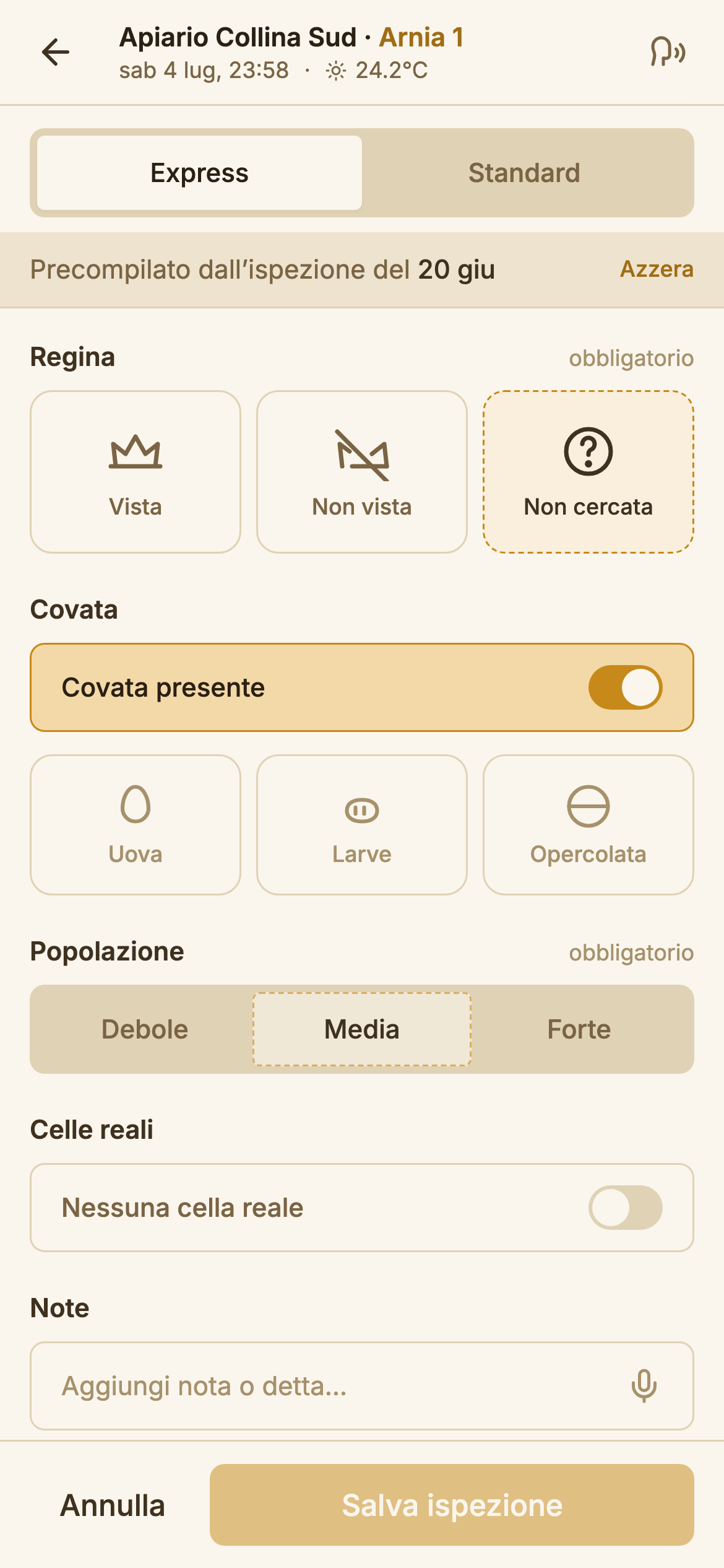 Form nuova ispezione — dati generali
